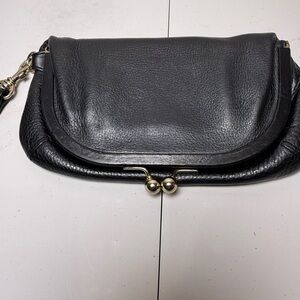 HOBO Black Leather Wristlet with Gold Accents
